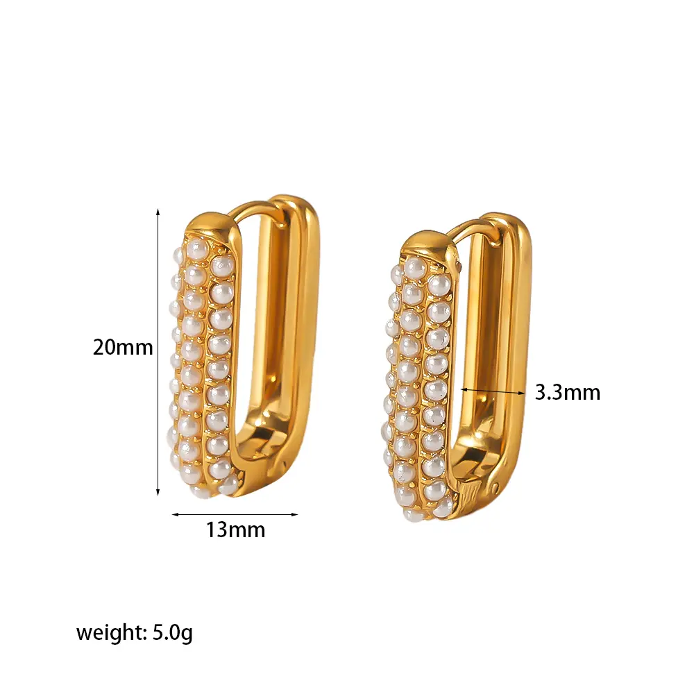 1 Pair Simple Elegant Style U Shape Stainless Steel 18K Gold Plated Inlay Imitation Pearl Women's Hoop Earrings  h5 Picture2